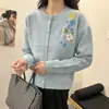 Suéter Cardigan de Punto Bordado Cuello Redondo de un Solo Botón 2026 Otoño Nuevo Estilo Reductor de Edad Manga Larga Ropa de Punto para Mujer