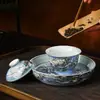 Tigela Única com Tampa, Tampa de Copo Prensada à Mão, Porta-Panela, Conjunto Pequeno de Chá Jingdezhen, Conjunto Pessoal de Chá Kung Fu para Casa