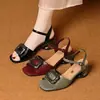 Sandalias para Mujer para Madres, Tacón Grueso, Cómodas para los Pies, Verano 2026, Hebilla Cuadrada con Pedrería, Talón Abierto, Correa Única, Zapatos Cómodos de Tacón Medio para Mujer