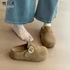 Mules sin cordones de piel genuina para mujer, nuevo estilo otoño 2026, suela gruesa, que aumentan la altura, zapatos planos estilo Birkenstock