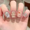Unhas Vestíveis Olho de Gato Azul Marinho Manicure Estrela Pontas de Unha Quadradas Curtas Unhas Postiças Produtos Acabados Peças de Manicure Espessadas Pré-fabricadas