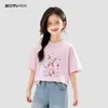 Camiseta de Manga Corta para Niña Ropa de Verano 2026 Nuevo Estilo Moda Ropa Infantil Tops de Algodón Bordados para Niños Tops de Verano de Manga Media para Niños