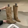 Botas Altas de Gamuza con Punta y Tacón Oculto Estilo Coreano First Encounter Season Otoño/Invierno 2026 Nuevas Versátiles Ajustadas por Encima de la Rodilla Moda