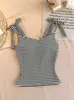 Camisola de Rayas Sencilla Estilo Coreano con Sujetador Incorporado y Tirantes para Mujer, Nueva Llegada de Verano, Corte Ajustado, Versátil, Espalda Bonita, Top para Llevar por Encima