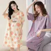 Camisola de verão feminina de manga curta, estilo coreano, plus size, solta e fofa, comprimento médio, pode ser usada fora de casa, pijama casual, roupa de casa