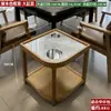 Mesa de Café Mahjong de Gama Alta con Forma de Abanico para Hotel Madera Maciza Placa de Roca Pequeño Estante de Almacenamiento Sala de Ajedrez y Cartas Estante para Agua de Té Especial para Casa de Té Antiescaldado