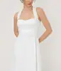 Vestido regata de malha com decote quadrado estilo francês transfronteiriço, vestido midi justo na cintura, sem mangas, cor sólida, silhueta A, elegante, para o verão