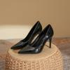 Zapatos de Mujer Primavera 2025 Huizhou Zapatos de Mujer de Piel Suave Punta Fina Tacones Altos Tacón Fino Negro Zapatos de Moda