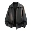 Chaqueta de vuelo roja de estilo americano de moda, abrigo de cuero para hombre, elegante y genial, con cuello de solapa