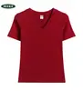 Camiseta Preta Decote V Tendência Peso Pesado Manga Curta para Mulheres Verão Slim Fit Ombro Normal Camada Base Top Interno Novo Estilo 2026