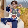 Pijamas para meninos primavera e outono algodão manga comprida desenho animado fino ar condicionado roupas médias e grandes crianças meninos algodão casa wear atacado