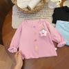 Suéter Versátil de Punto para Niñas con Diseño de Muñeca, Color Caramelo, Manga Larga, Camiseta Básica Elegante con Botones de Colores