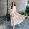 Vestido Casual de Verão 2026 Nova Moda Temperamento Redutor de Idade Emagrecimento Bordado Retrô Barra Larga Patchwork Sem Mangas