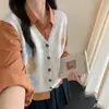 Nuevo Cárdigan Chaleco de Punto sin Mangas Estilo Coreano Retro de Primavera y Otoño con Patrón de Diamantes Suéter de Cuello V para Mujer
