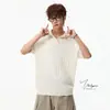 2026 Verano Estilo Intelectual Acanalado Transpirable Cuello en V Camisa Polo Camiseta de Punto de Manga Corta Corte Ajustado Cuello Solapa Color Sólido