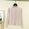 Camiseta Base de Cachemira de Manga Larga y Cuello Alto Medio para Otoño e Invierno para Mujer, Estilo Nuevo con Forro Polar Añadido, Engrosada para Calidez, Corte Ajustado y Top Favorecedor