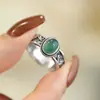 Anillo de Hoja de Bambú de Nuevo Estilo Chino para Mujer, Estilo Retro Antiguo, Anillo Abierto Versátil, Diseño Nicho, Anillo de Dedo Índice de Lujo Accesible