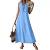 Amazon 2026 Verão Estilo Europeu e Americano Vestido Longo Elegante Feminino Sem Mangas Decote V Zíper nas Costas