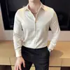Nueva Camisa de Manga Larga para Hombre con Elegante Caída, Corte Ajustado, Estilo Coreano, Sin Arrugas, Top de Color Sólido