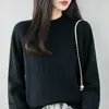 Novo suéter de tricô 100% algodão puro com gola alta parcial para outono e inverno para mulheres, blusa base espessa, top versátil de estilo minimalista