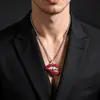 Colgante de Labio Rojo con Diamantes Completos Personalizado Transfronterizo Cadena Cubana de Moda para Hombre Aleación Hueca Pedrería Sexy Collar de Labios