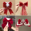 Grampo de Cabelo Laço Acessório de Cabelo para Meninas, Presilha de Cabelo Vermelha para Trás da Cabeça, Grampo de Cabelo de Ano Novo para Meninas, Ornamento de Cabelo de Fita Infantil