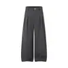 Calça Básica Rumeng Tridimensional Sob Medida com Pregas Duplas, Corte Evasê, Caimento Solto, Adequada para Todas as Estações, Calça Casual de Barra Reta para Trabalho