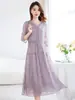 Vestido Bordado de Seda de Marca de Luxo para Mulheres, Decote em V de Alta Qualidade, Elegante e Rejuvenescedor, Emagrecedor Vestido Longo 2026