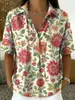 2026 Verano Transfronterizo Nuevo Top Casual para Mujer con Estampado Floral, Estilo Vacacional, Holgado, Cuello Solapa en V, Manga Corta