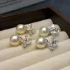 Elegantes Pendientes de Lazo con Circonita y Perlas, Pendientes Únicos de Lujo Ligero con un Toque de Alta Gama para Mujer