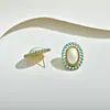 Pendientes de Plata Vintage con Aguja y Perla, con Acabado de Alto Brillo, Lujo Ligero, Sensación Sofisticada, Pendientes Turquesa Frescos y Dulces para Mujer