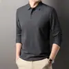 Camisa Polo Multicolor de Algodón Puro Estilo Nuevo Primavera y Otoño Camiseta de Manga Larga con Cuello de Solapa de Negocios Transpirable Casual para Hombre