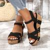 Sapatos Femininos de Tamanho Grande Transfronteiriço Europeu e Americano Novo Cor Sólida Solado Grosso Fivela de Cinto Cruzado Calçados Externos Sandálias de Praia para Mulheres Atacado