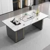 Juego de Mesa de Té y Sillas de Pizarra Minimalista Moderno, Mesa de Té Pequeña de Lujo Ligero para Balcón u Oficina, Mesa de Té de Piedra con Tetera Integrada