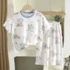 Yishimei Verano Nuevo Niños Niños y Niñas Niños Medianos y Pequeños Clase A Sin Huesos Tencel Lyocell Manga Corta Conjunto de Ropa para el Hogar