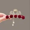 Pasador de Pelo de Pajarita con Flor de Rosa Vintage y Borlas, Pinza de Tiburón Exquisita de Alta Gama para la Parte Trasera de la Cabeza, Accesorio Seguro para el Cabello