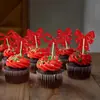24 Piezas Adornos de Moño Navideño para Cupcakes, Suministros para Decoración de Pasteles de Fiesta Navideña