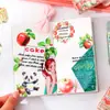 Diario musical de frutas, pegatinas transparentes e impermeables para mascotas, pegatinas para diario de cuentas de mano, pegatinas de animales en caja con pastel de frutas transfronterizo
