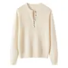 Suéter feminino 100% lã pura com gola tesoura, estiloso, solto, casual, estilo preguiçoso, adequado para usar como peça externa no outono e inverno
