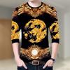 Camiseta de manga larga para hombre de primavera y otoño, camisa con estampado 3D de dragón chino, ropa juvenil de otoño, camisa de hombre de talla grande, moda ajustada