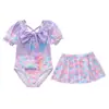 2026 Roupa de Banho Infantil Meninas Peça Única Manga Longa Estilo Saia Proteção Solar Conjunto de Roupa de Banho para Bebês Roupa de Banho Meninas 6-10 Anos
