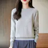 Suéter de Algodón Puro de Punto con Cuello Redondo y Bloques de Color, Estilo Coreano, Holgado, Adelgazante, Camisa Básica Simple, Tendencia de Moda para Mujer