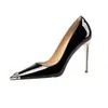 Nuevo Estilo Estilo Chica Caliente Punta Fina Puntera de Metal Hierro Pedrería Charol Tacones Altos con Tacón Fino, Estilo Francés Boca Baja Versátiles Zapatos Sexy