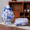 Jarrón de Porcelana Azul y Blanca de Jingdezhen con Doble Asa, Jarrón Plano Pintado a Mano para Mesa de Sala de Estar Decoración del Hogar, Recipiente para Arreglos Florales, En Stock