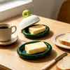 Cerámica Verde Retro Vajilla Cuenco Pétalo Plato Largo Mantequillera Tetera Taza Vajilla Doméstica de Hotel Venta al por Mayor Transfronteriza