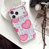 Funda para iPhone Estilo Coreano Estilo Isn Línea Rosa Corazón para Apple 18Pro Película Ondulada Dos en Uno Anticaída