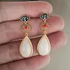 Pendientes con Forma de Abanico Estilo Año Nuevo para Mujer, Pendientes Auspiciosos de Jade Hetian, Patrón de Nube Estilo Chino Nuevo, Hilo de Oreja Elegante Rojo Retro
