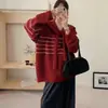 Suéter de Tricô Listrado com Gola Redonda e Detalhe em Cor Contrastante, Estilo College Novo Outono/Inverno 2026 para Mulheres, Pulôver Simples Casual Tendência