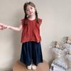 Traje para Niñas Verano Nuevo Ropa Infantil Estilo Coreano Ropa de Verano Niñita Algodón Top sin Mangas Pantalones de Pierna Ancha Conjunto de Dos Piezas