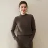 Suéter tejido clásico de cuello semi-alto 100% cachemir puro para mujer, grueso y cálido, color liso, jersey de manga larga